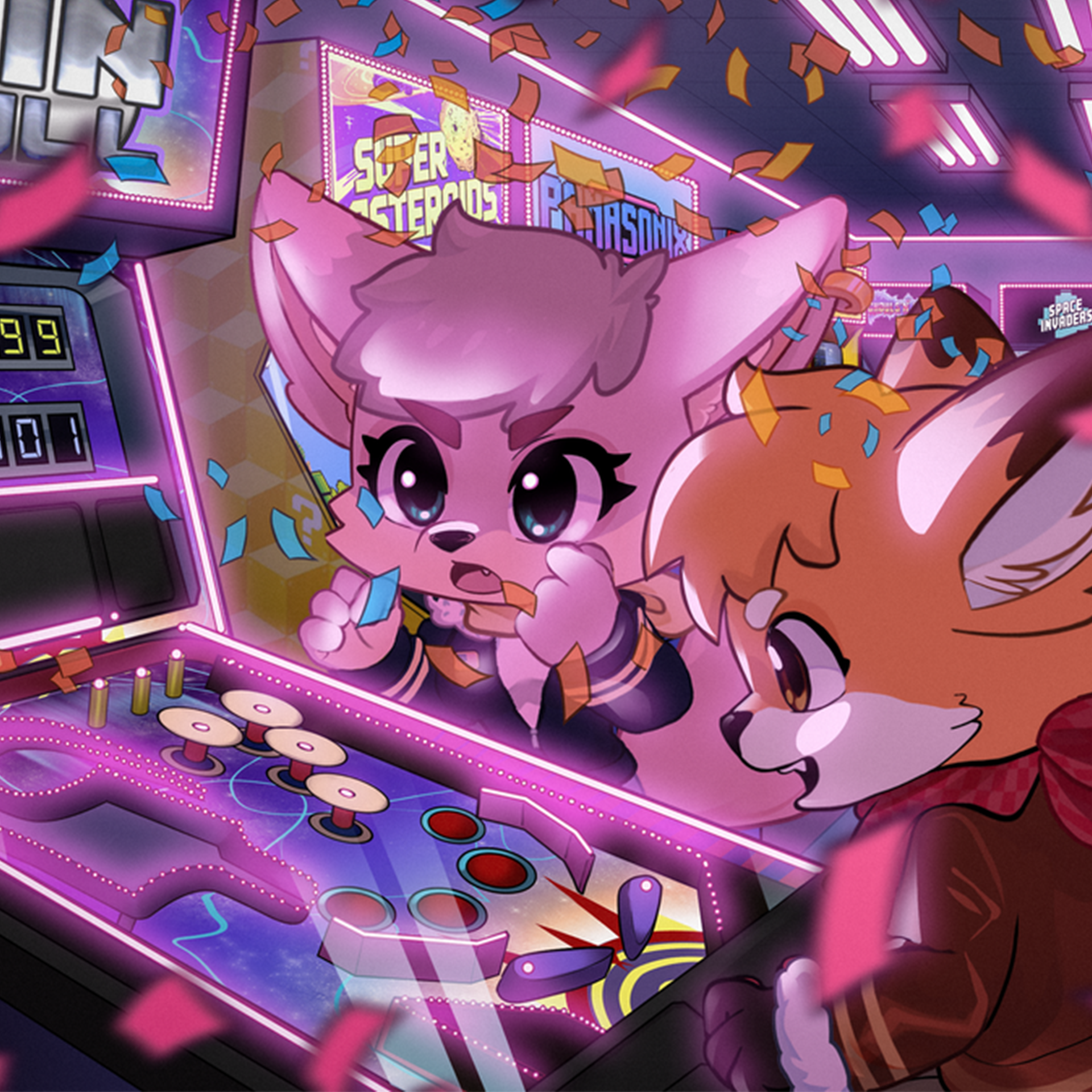 Avi the Airfox fox mascot holding a game controller